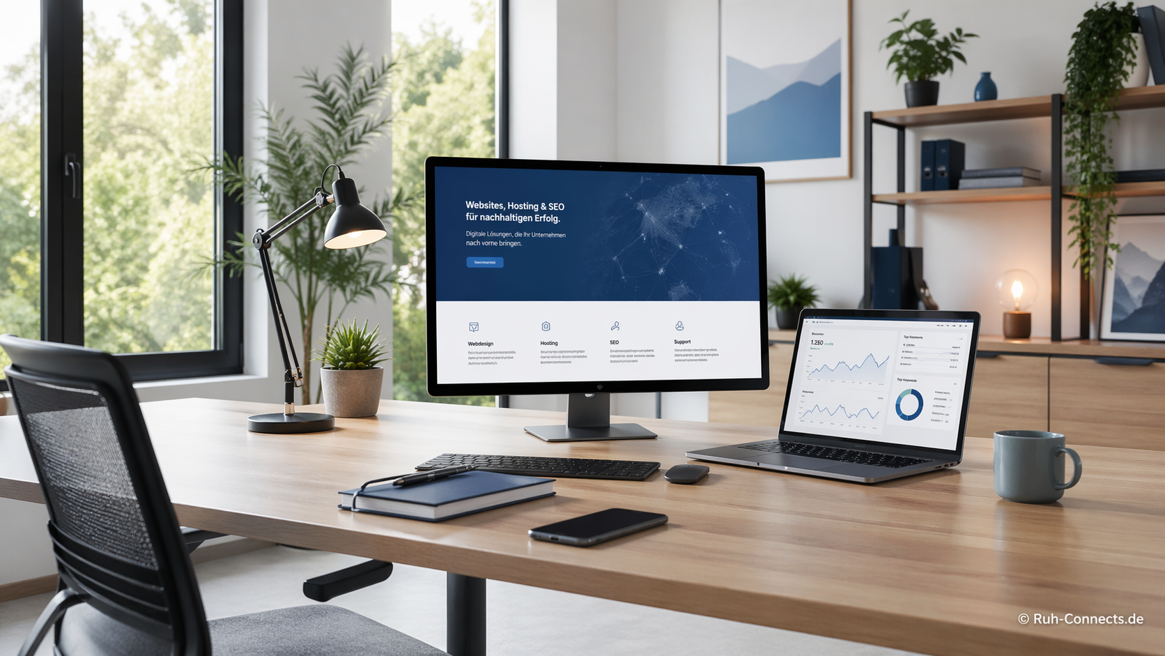 Modernes Büro und Arbeitsplatz für Webdesign, Hosting und SEO – Ruh Connects Bochum