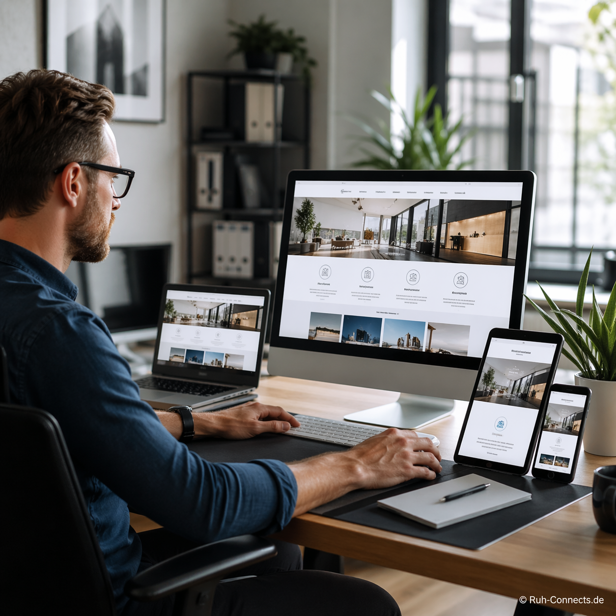 Webdesign und Website-Erstellung: responsives Layout auf Laptop und Smartphone – Ruh Connects
